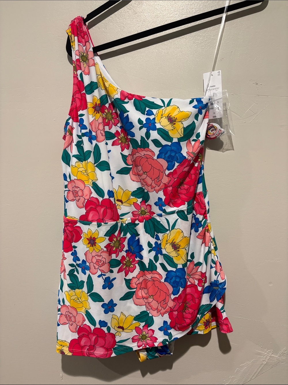 Liz Claiborne One Piece Swimsuit 12 Floral One Shoulder NWT